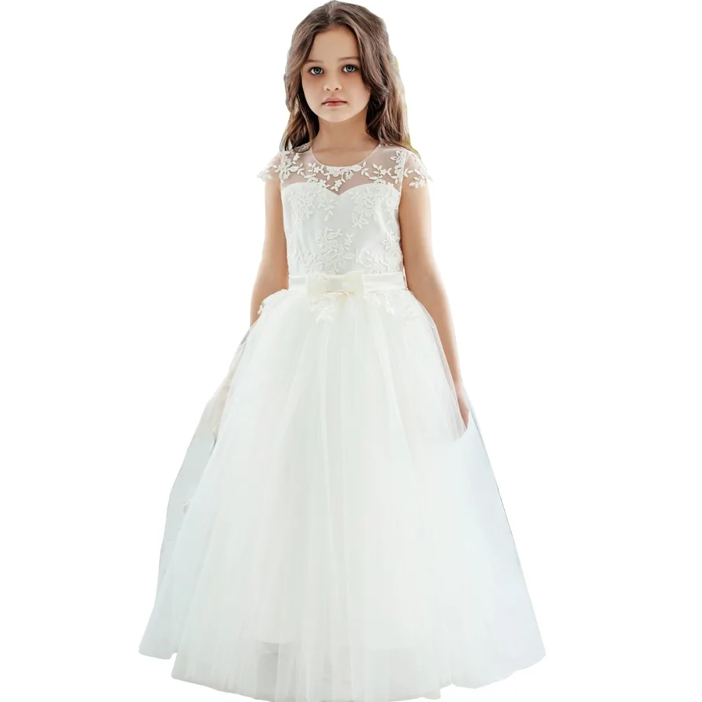 

lace flower girl dresses party pageant prom bridesmaid ball gown children clothing baptism ivory dress