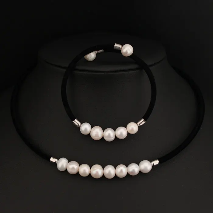 Настоящее натуральное пресноводное жемчужное ювелирное изделие для женщин, массивное ожерелье, браслет, наборы, очаровательные свадебные ювелирные наборы для невесты X1610