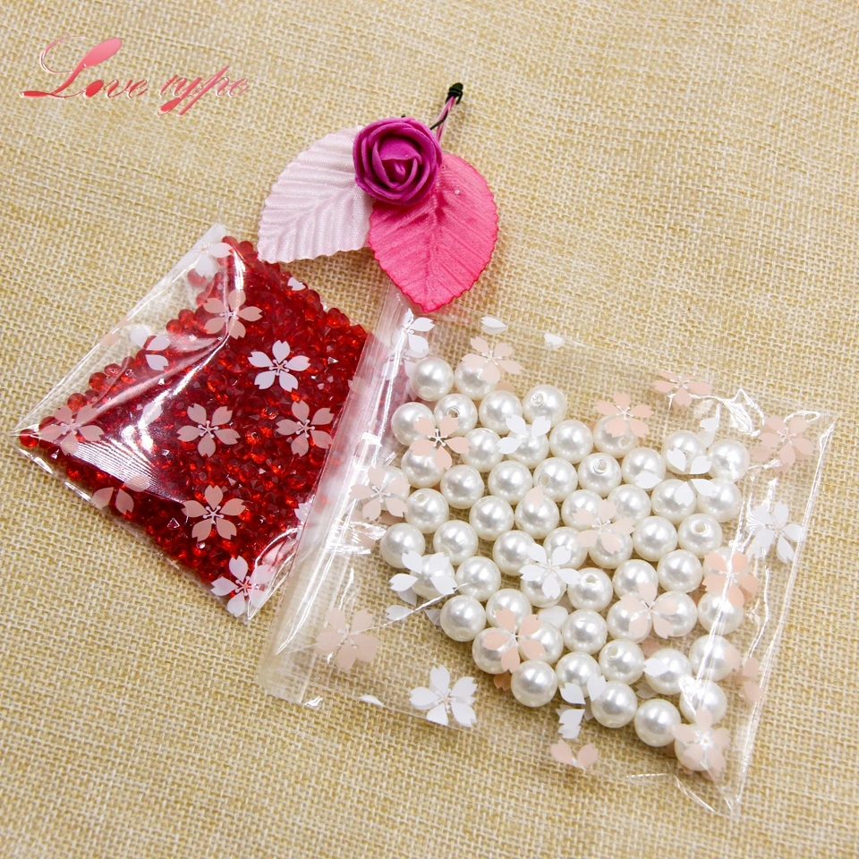 Plastic Bags 100PCS Cherry Blossoms Candy Cookie Self-Adhesive For DIY Biscuits Snack Baking Package Decor Kids Gift Supplies