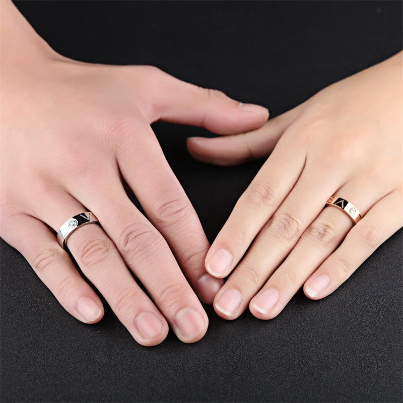 Love Couple Rings Engrave Name Wedding Rings For Women / Men Fate Love Crystal Stainless Steel DIY Loves Rings Drop shipping