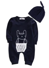Infant Toddler Baby Girls Autumn Warm Romper Long Sleeve Cotton Animal Print Jumpsuit Playsuit With Hat