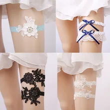 Новые высококачественные Кружевные Подвязки для невесты, синие свадебные подвязки с бантом, растягивающиеся кружевные ножные кольца, Женская Клубная одежда