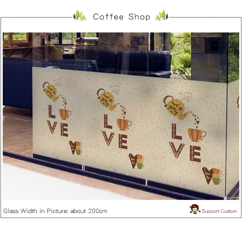 Коммерческая оконная пленка матовая непрозрачная уединение витражная наклейка декорация для кофейни цифровая печать BLT962 Comic кафе