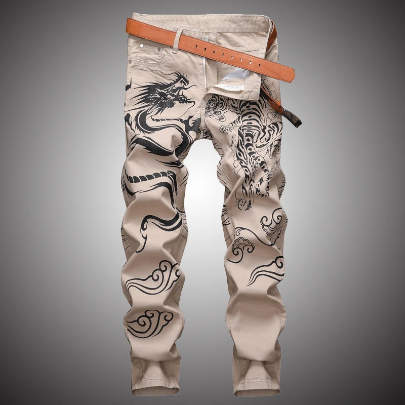 dragon print jeans