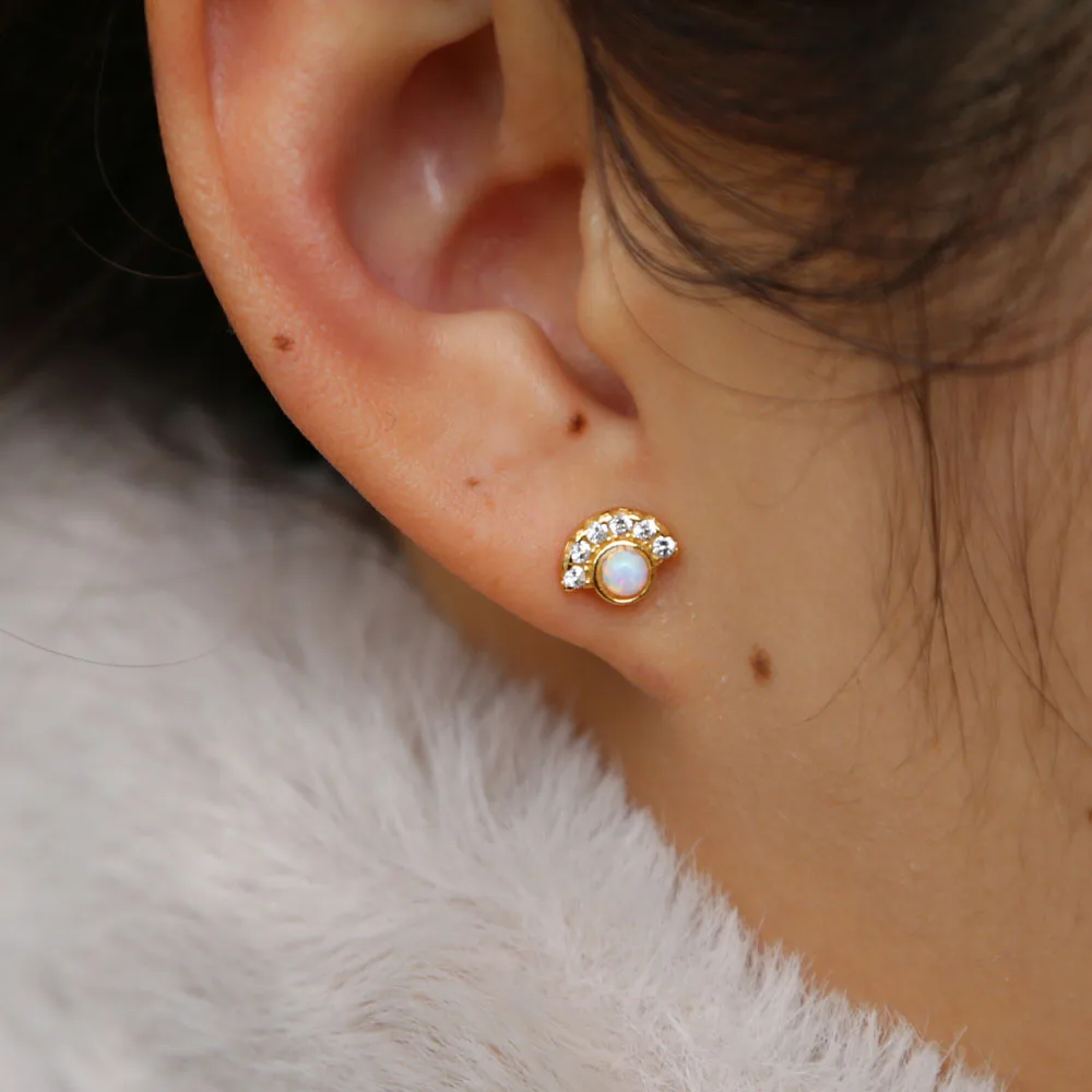 100% real 925 sterling silver gold Earrings Nostril Piercings CZ Opal Piercing Nose Curved Prong Nose Stud Rings Body Jewelry