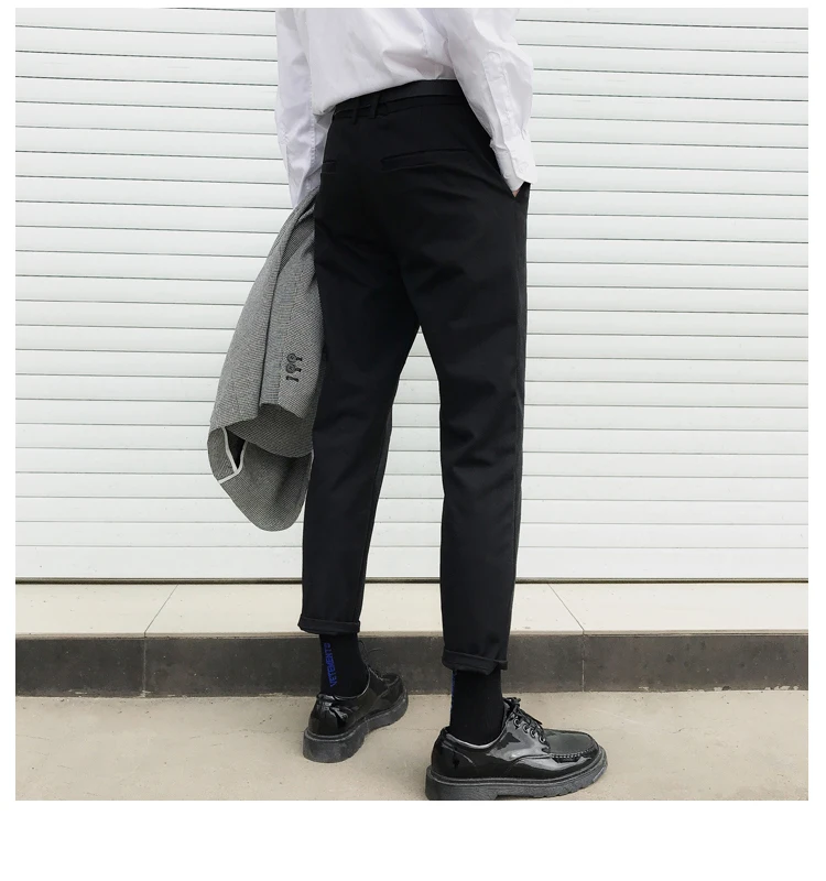Новое модное свободное, облегающее, мужские брюки 2019, в западном стиле, для студентов, хлопок, мужской, черный, синий, костюм, брюки 28-36