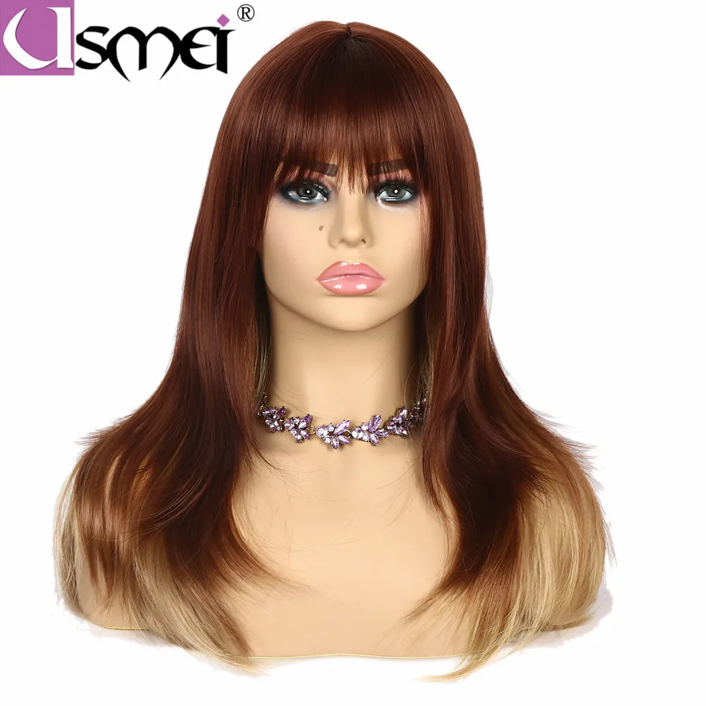 

USMEI Hair long straight Blonde Brown Black synthetic wigs for women 4color choice shoulder long wig african american fake hair