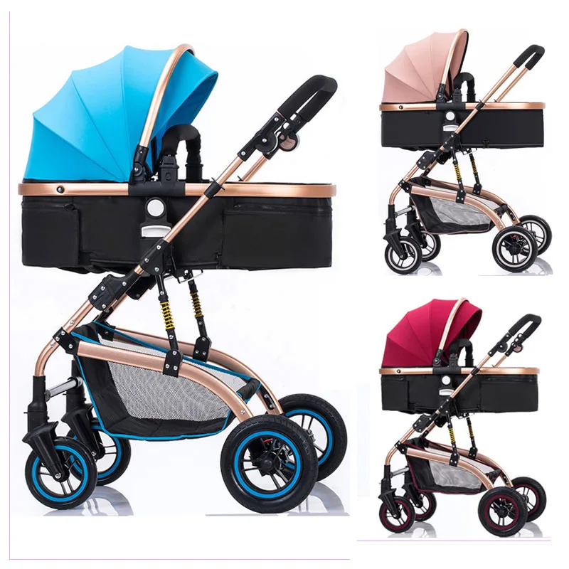 The Latest  High Landscape Convertible Handle Baby Trolley Flat Lying Folding Baby Stroller 3 In 1 Baby Carriag 