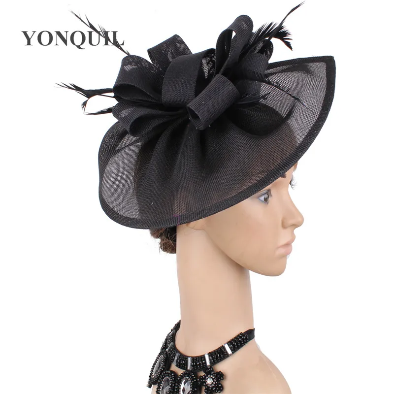 Перо Fascinators Жокейские шапочки для Для женщин Элегантный светло-голубой цвет имитация чародей шляпа девушек вечернее свадебное платье