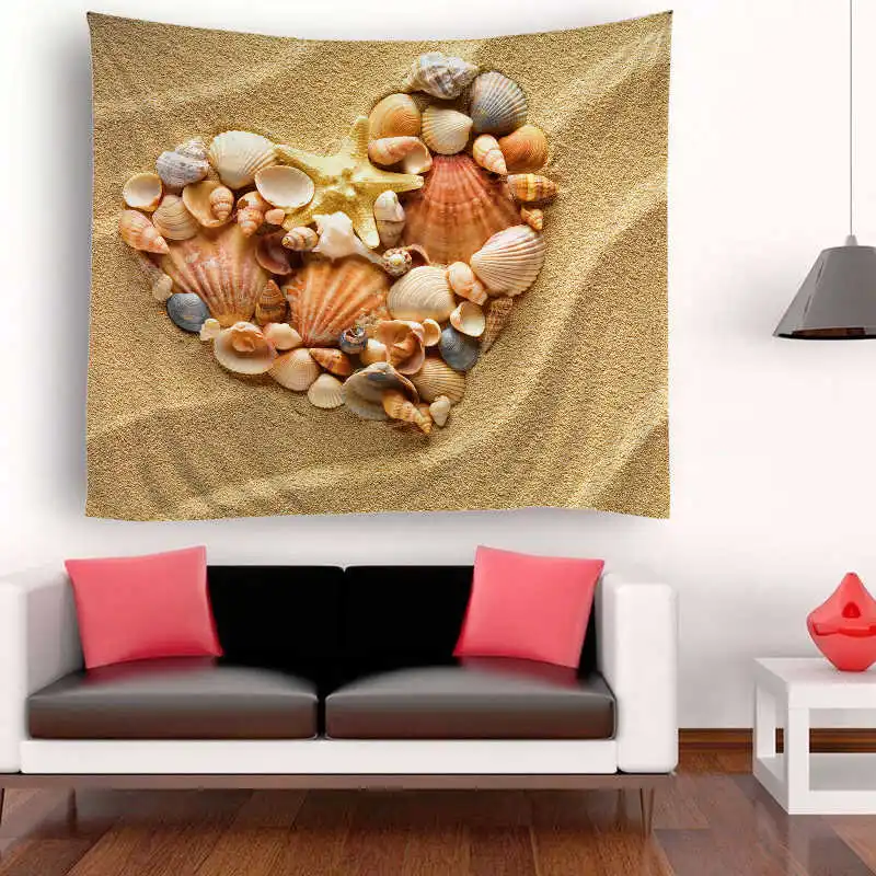 Sea Scenery Shell Printed Polyester Wall Hanging Tapestry Room Decorative Carpet Beach Towel Rectangle Tablecloth Mandala Boho