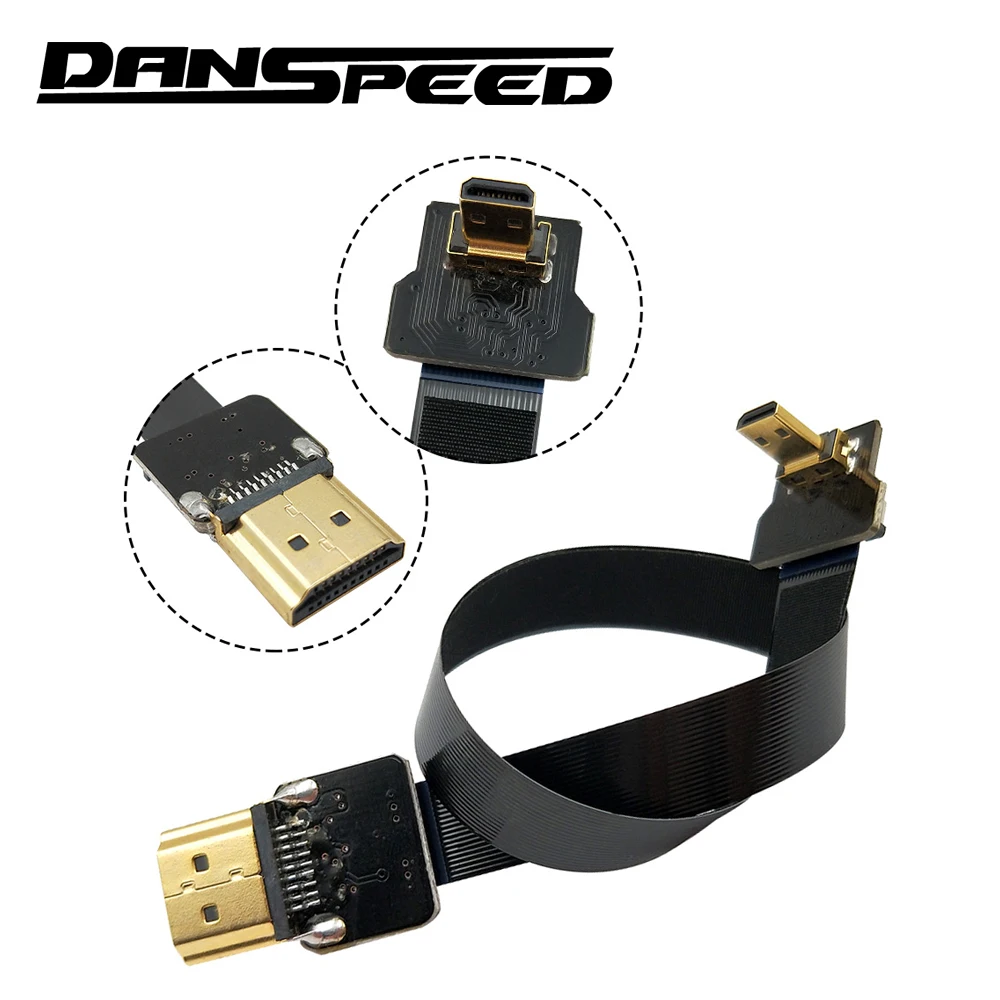 Danspeed FPV HDMI type A Male-HDMI Micro под углом 90 градусов Мужской плоский кабель для GOPRO аэрофотосъемка