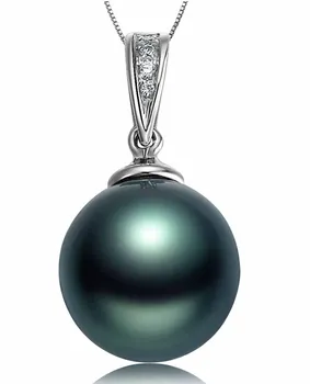 

12mm round Tahiti Black Pearl Pendant 18K Gold Pendant seawater pearl necklace FINE jewelry