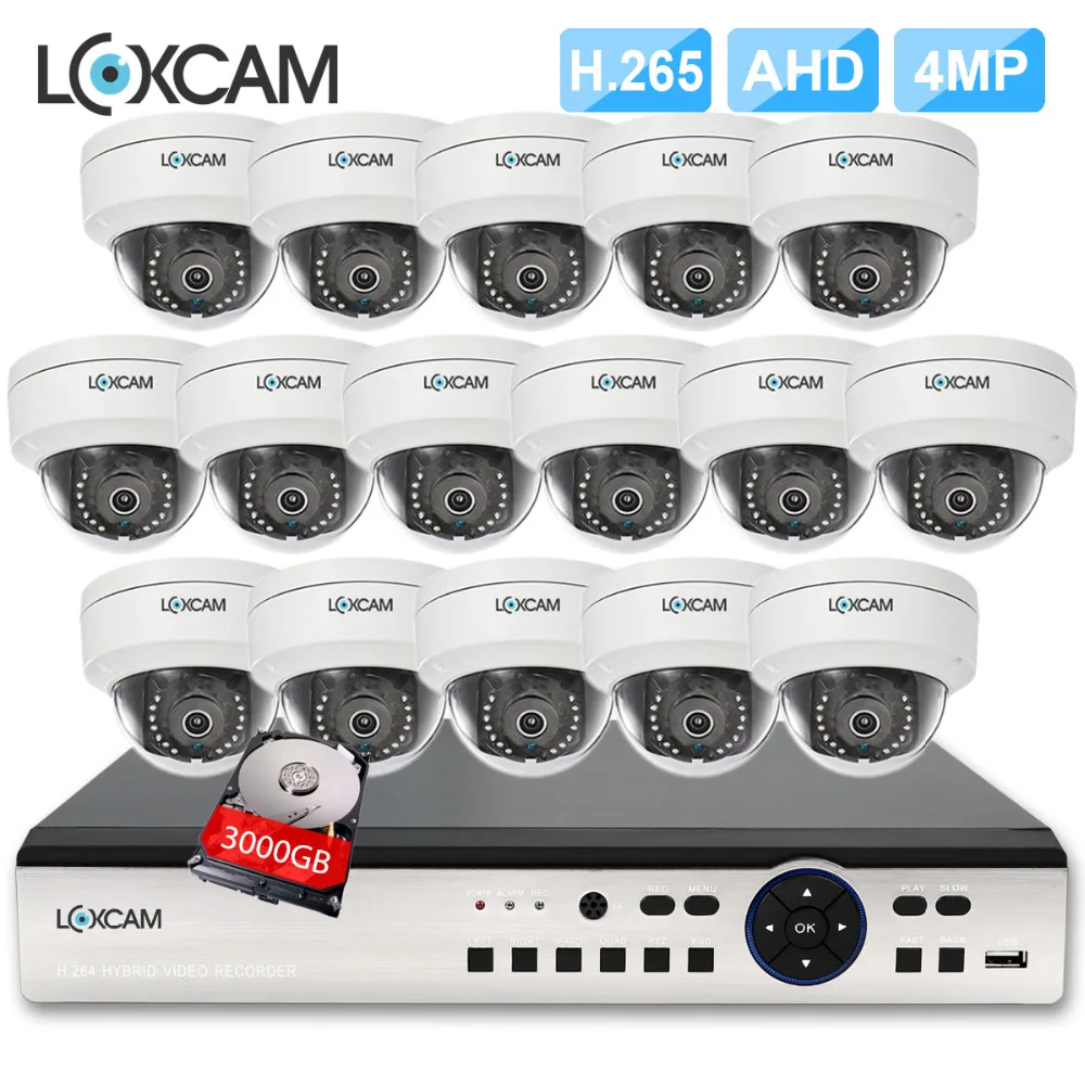 

LOXCAM H.265+ 16CH 4MP CCTV Security camera System 4MP Indoor Outdoor VandalProof Night Vision Video surveillance Camera kit 4TB