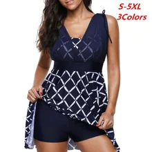 Клетчатый принт размера плюс, Женский танкини, сетчатый купальник, одежда для плавания большого размера, для девушек, два предмета, купальный костюм с шортами, купальник с пуш-ап, высокая талия