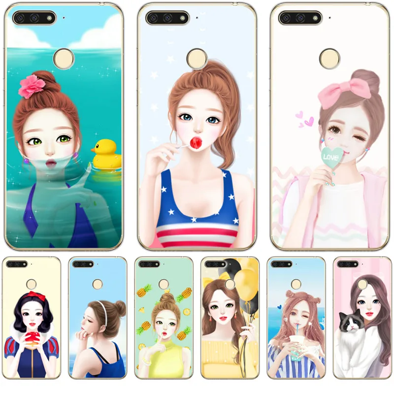 

Luxury woman girl cartoon For Huawei Honor 10 9 8 8X 8C 7A 7C 7X 7 6X 6A Lite phone Case Cover Funda Coque Etui pattern cute