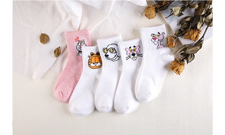 Korean Japanese Pink Panther Cartoon Cotton Pulp Socks Men Women Couple Harajuku Hiphop Colorful Funny Meias Short Socks Kapron12
