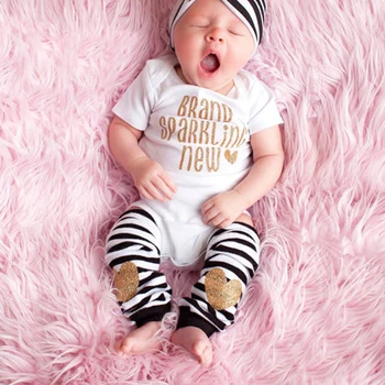 

Children's clothes suit letter T-shirt top + striped love pants hat girl baby clothe newborn Baby garment three-piece set