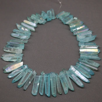 

Approx 56pcs/strand Raw Sky Blue Crystal Quartz Top Drilled Point Pendants ,Rock Quartz Crystal Graduated Jewelry Making Beads