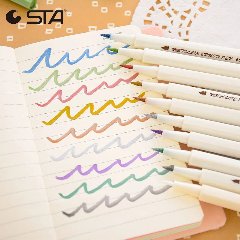 

STA 10Pcs/Set Drawing Painting Marker Pens Metallic Color Pen For Black Paper Art Supplies Stationery School Signature Pens