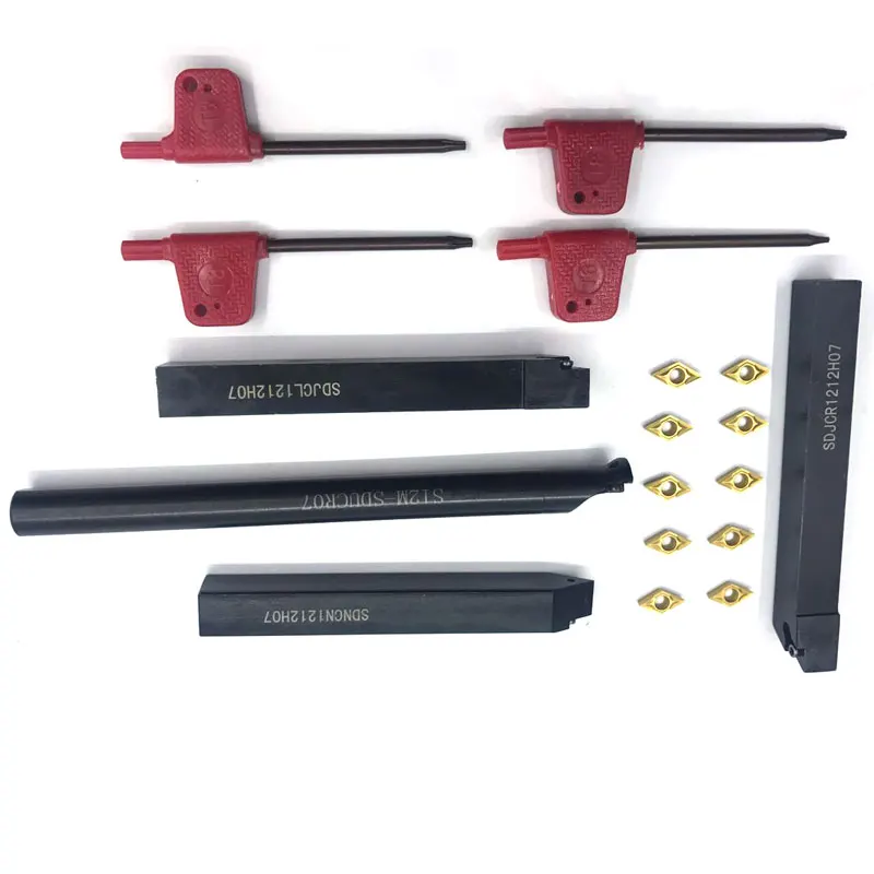 

10pcs DCMT070204 Carbide Inserts Blades + 4Pcs 12mm Straight Shank Boring Bar CNC Lathe Turning Tool Holder + 4pcs Wrenches