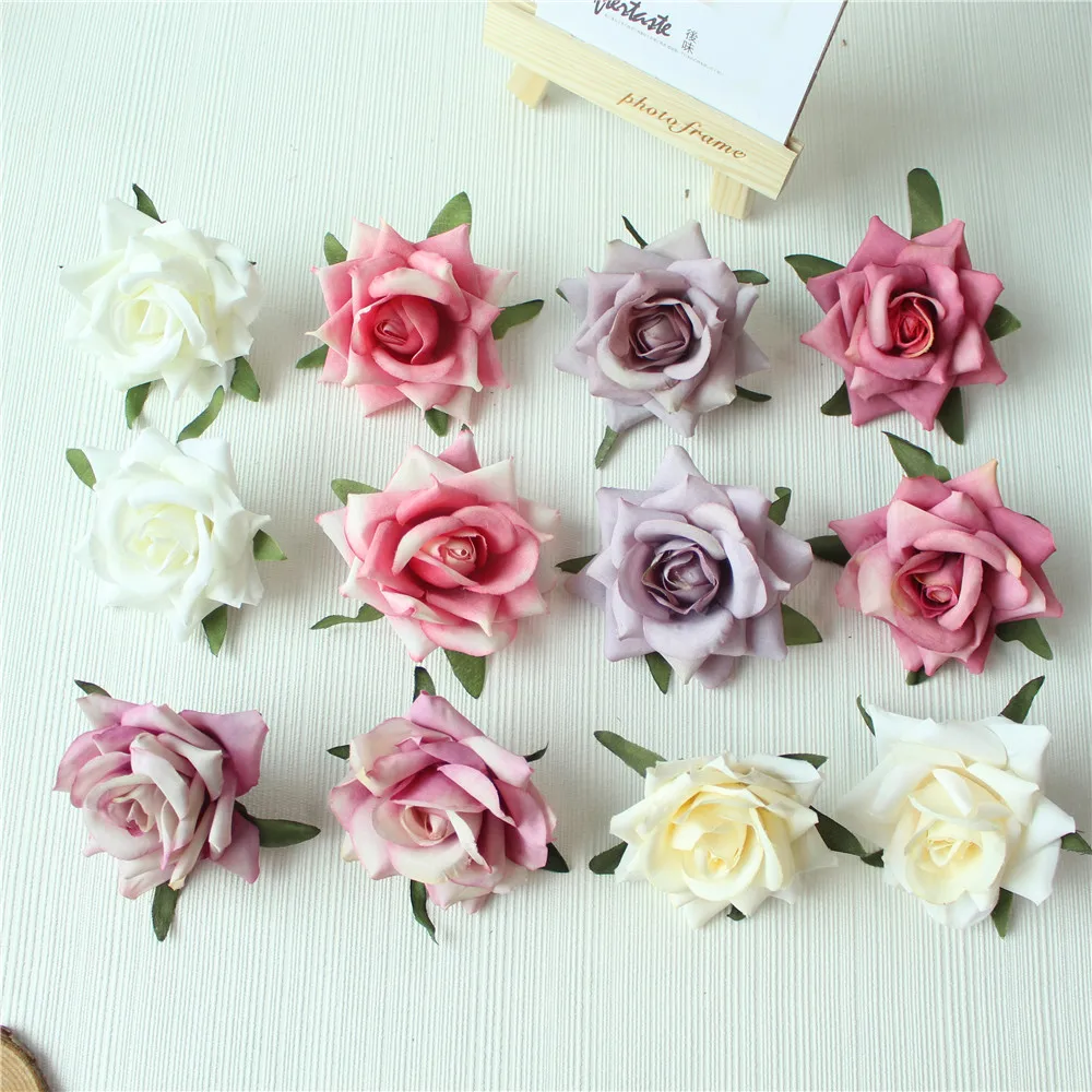 Artificial Flower Head Rose Pink Silk Flowers Garden Decoration White Artificial Flower Heads Wedding Flower Heads  (10)