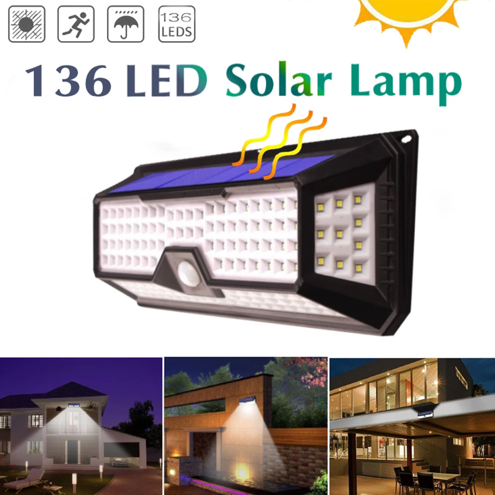 

3 Mode Waterproof 118/66/90 LEDs Solar Light Outdoor Garden Light PIR Motion Sensor Emergency Security Wall Solar Powered Lamp