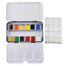 Barteen 12 цветов пигмент Твердые акварельные краски и 12 небольших Пледы для палитры художественные принадлежности