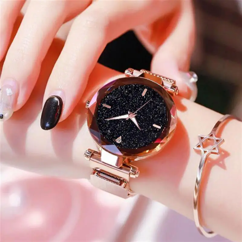 

luxury starry sky watch for women magnet mesh band stainless steel quartz wristwatch ladies female simple dial watches reloj
