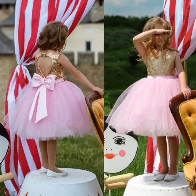 Sparkly Ball gown pink tulle golden sequins top flower girl dresses keyhole back for Christmas baby kids birthday party gowns Sparkly Ball gown pink tulle golden sequins top flower girl dresses keyhole back for Christmas baby kids birthday party gowns