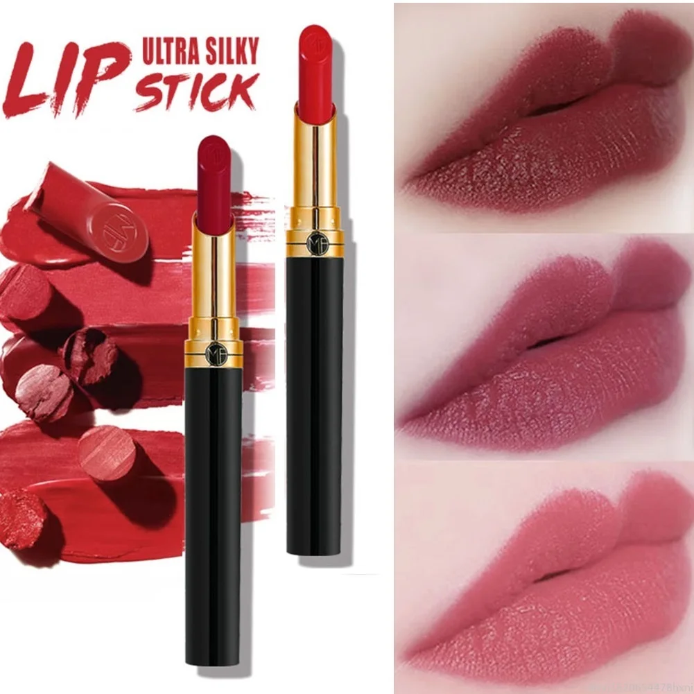 

12 Colors Thin Black Gold Matte Velvet Lipstick Glossy Waterproof Lasting Red Pigment Nude Lip Tint Batom Makeup Cosmetic TSLM2