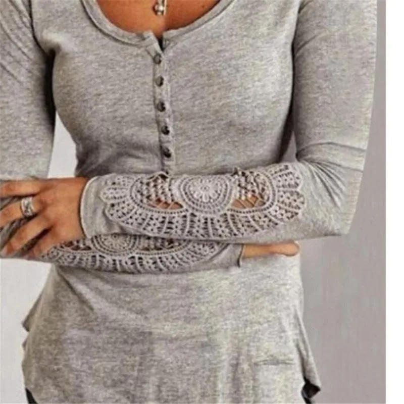 Fashionable women shirts 2015 long sleeved t shirt embroidery crochet