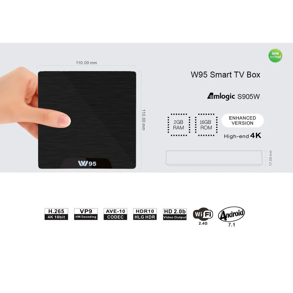 

Beelink W95 Android 7.1.2 Amlogic S905W quad-core CPU Mali - 450 penta-core Supports Ethernet 10 / 100M and 2.4GHz WiFi TV Box