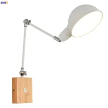 IWHD Wooden White Modern LED Wall Lamp Beside Living Room Bedroom Swing Long Arm Wall Lights Fixtures Home Lighting Sconce modern wall lamp led wall lights bedroom dear wall sconce kids children baby room lamp light fixtures home lighting
