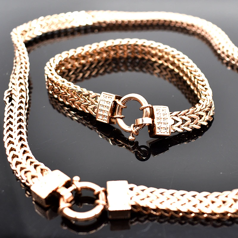 AMUMIU Новое поступление мужская цепочка ожерелье браслет наборы для ухода за кожей специальный замок змея из нержавеющей стали Для женщин бижутерия золотого цвета HZTZ125