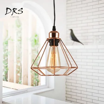 

Modern Pendant Light Gold Iron Hanging Cage Vintage Led Lamp Bulb E27 Industrial Loft Retro Dining Room Restaurant Bar Counter