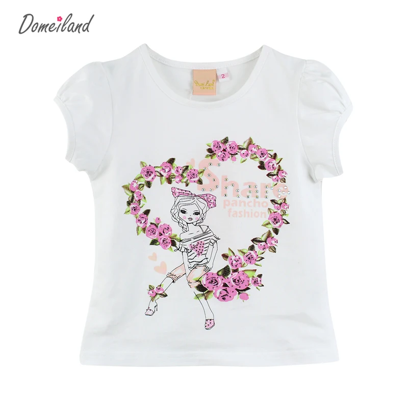 2017 fashion summer children brand domeiland clothing for kids girl print Flowers cotton short sleeve t