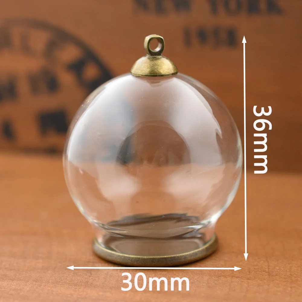 10set 30*20mm hollow glass globe with setting base beads cap set orb glass vials pendant glass bottle jewelry pendant