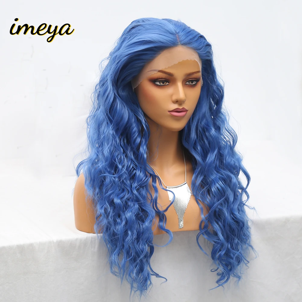 Imeya синий синтетический парик на кружеве длинные волнистые парики для женщин бесклеевые высокотемпературные волокна термостойкие парики на шнурке