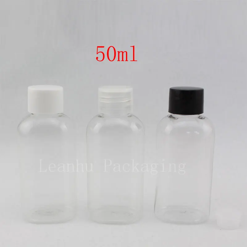 50ml x 50 transparent oval empty cosmetic containers bottles with screw caps, 50cc refillable