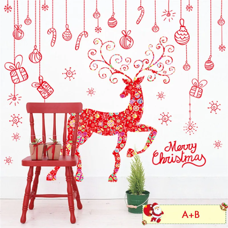 Feliz Navidad Y Ciervos Ventana Pvc Extraible Xmas Decal Adhesivos