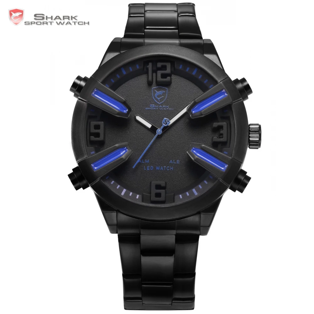 

Dogfish Shark Sport Watch Blue Auto Date Day Alarm LED Stainless Steel Band relogio masculino Digital Mens Quartz Watches /SH321