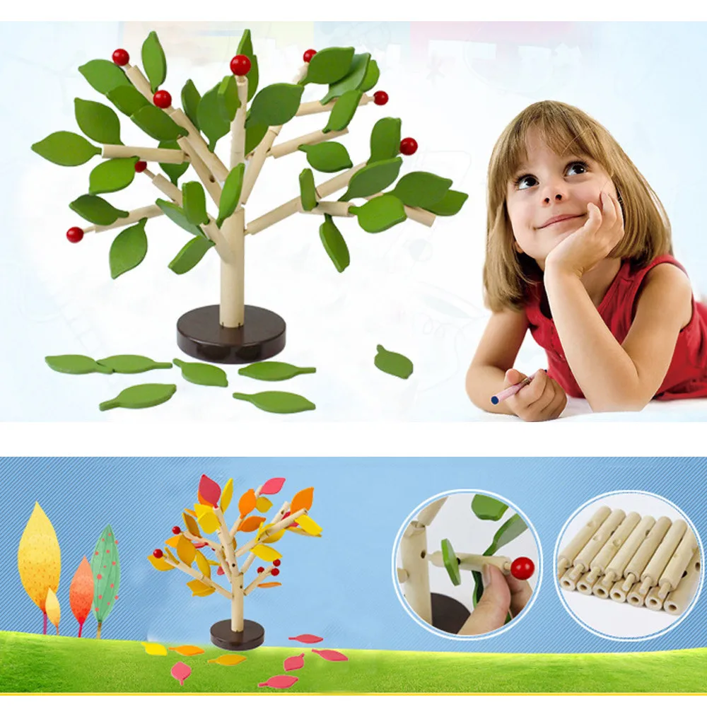 Детские деревянные игрушки для творчества с листьями и деревом, обучающая развивающая игрушка, развивающие игрушки для малышей, рождественский подарок для детей