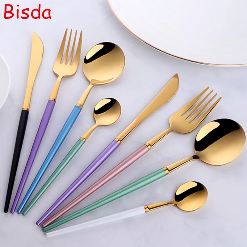 

Western Dinnerware Set Stainless Steel Cutlery Set Black Gold Knife Spoon Fork Set Silverware Flatware Home Party Tableware Sets