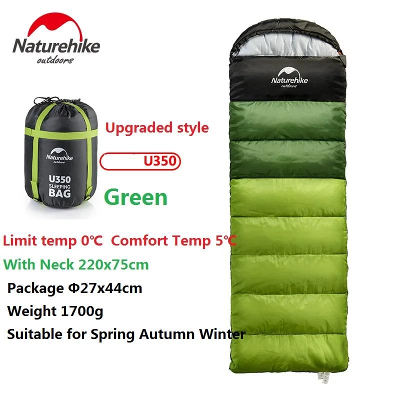 Naturehike Фабричный спальный мешок для путешествий на весну, осень, зиму, теплый портативный походный спальный мешок для взрослых в помещении - Цвет: U350 Green Upgraded