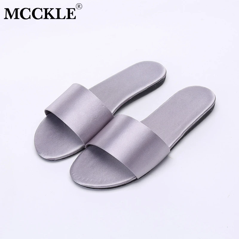 

MCCKLE Fashion Women Slippers Solid Indoor Slides For Woman Anti Skid Female Summer Casual Slipper Silk Ladies Footwear