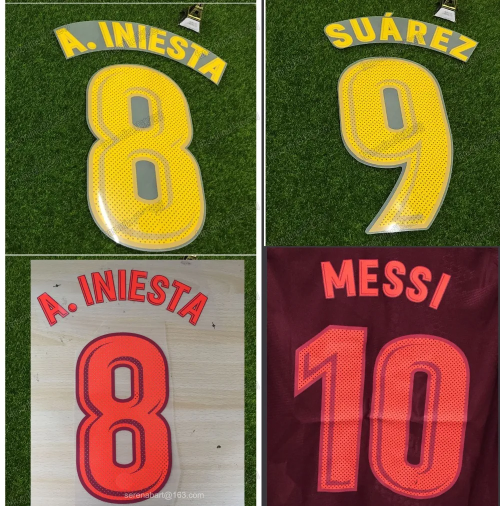 Messi Nameset Suarez Iniesta Nameset Paulinho Sergio O. dembele версия игрока стекается Домашняя и 3-я футбольная нашивка