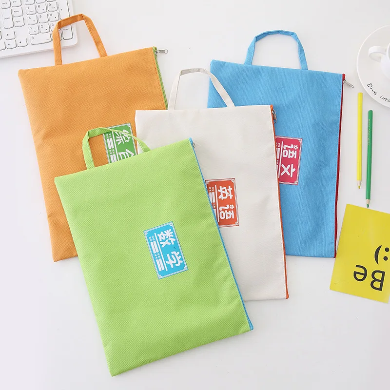 

A4 Subjects Classify Document Bag Canvas File Organizer with Handle Zipper Document Pouch for Student School Office Supplies