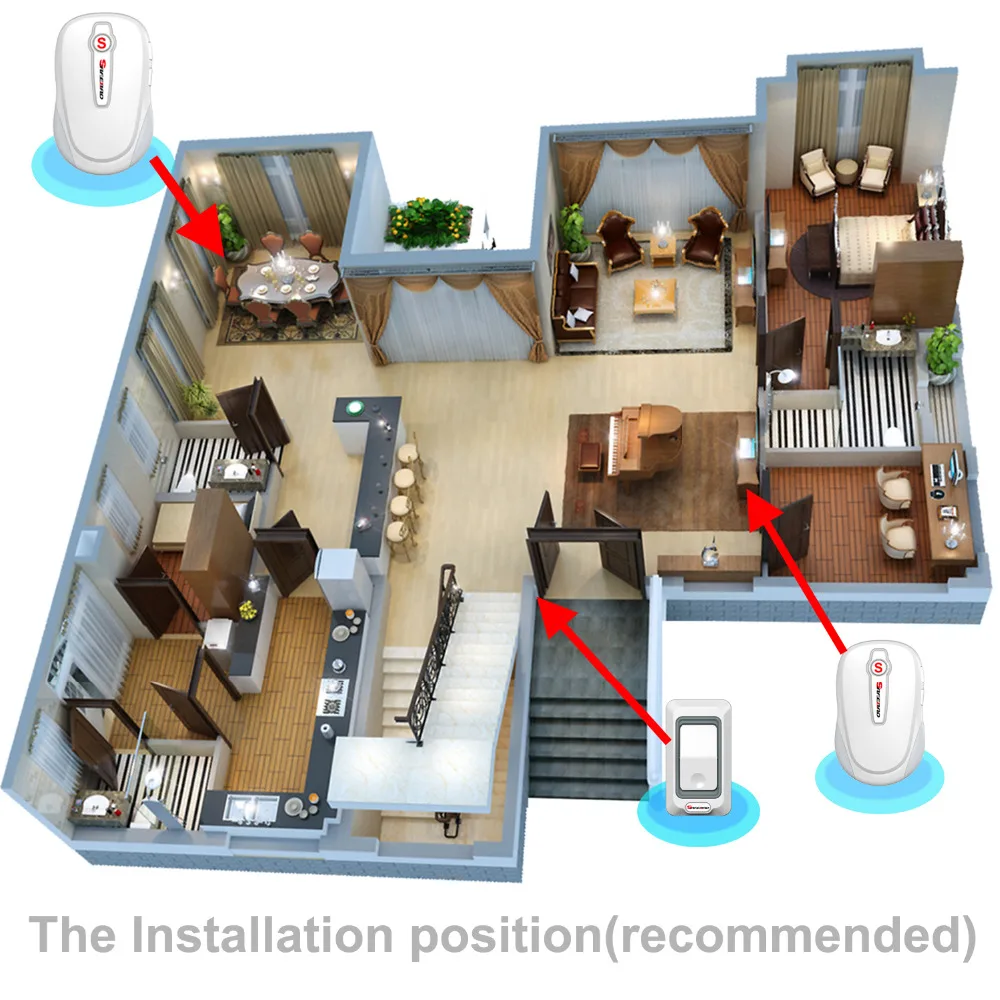 Saful водонепроницаемый беспроводной дверной звонок белого цвета с дистанционным управлением дверной звонок с 2 приемником в помещении+ 2 передатчика на открытом воздухе