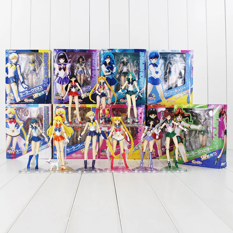 

9 Styles Anime Sailor Moon 14cm netuno Kaiou Michiru Sailor urano Tenoh Haruka boneca PVC brinquedos Boxed Christmas gifts