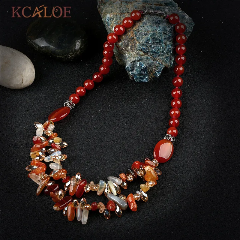 

KCALOE Red Irregular Stone Necklaces Pendants For Women Natural Semi-Precious Stones Layered Choker Necklace Wedding Accessories